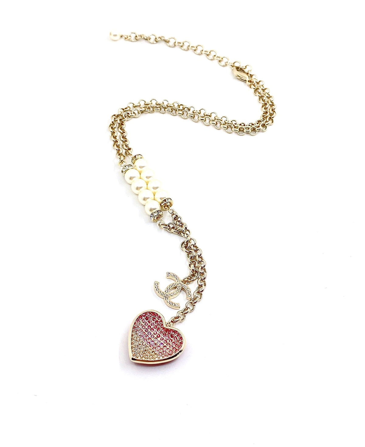 Chanel Pink Heart Diamond Necklace