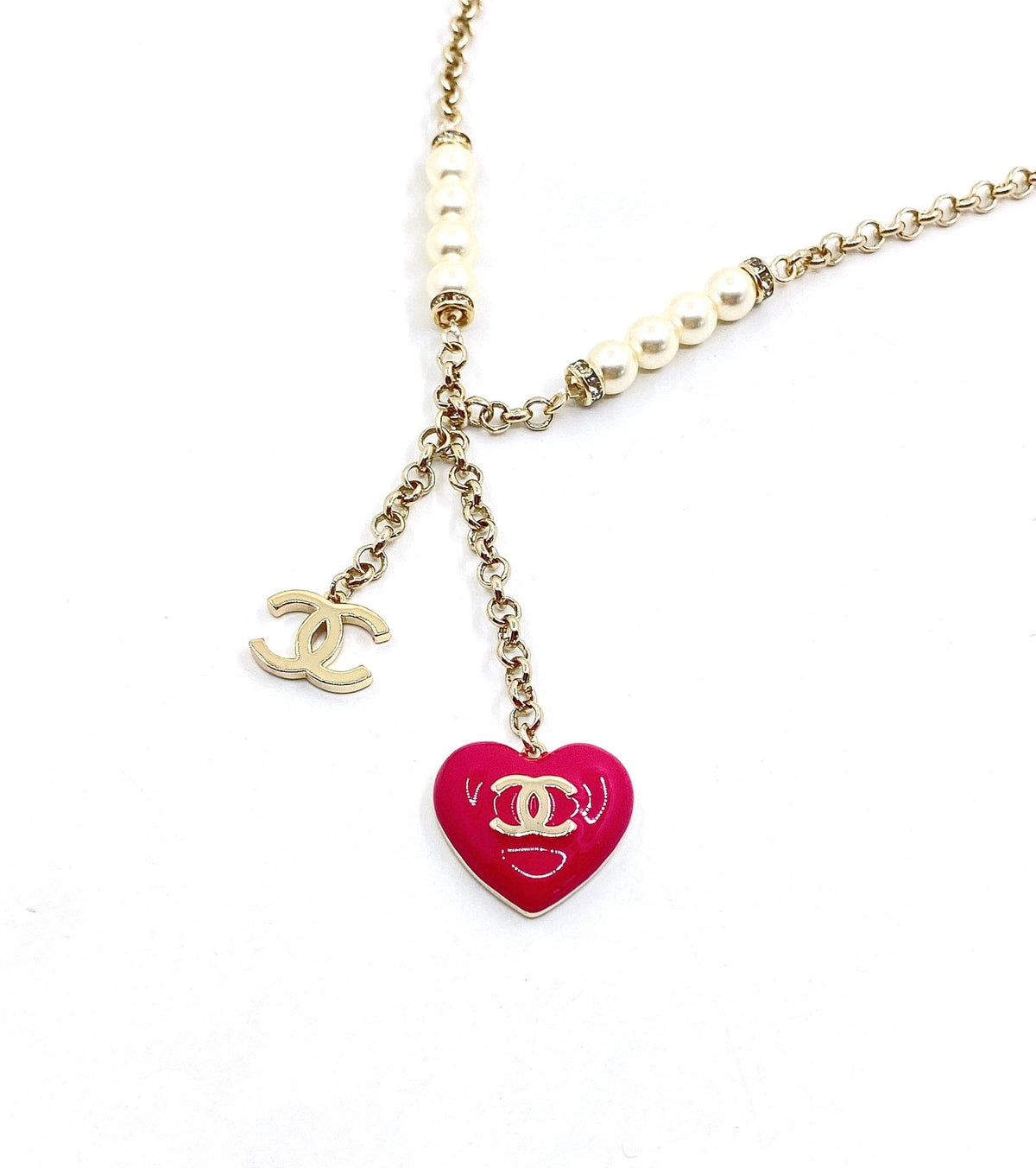 Chanel Pink Heart Diamond Necklace