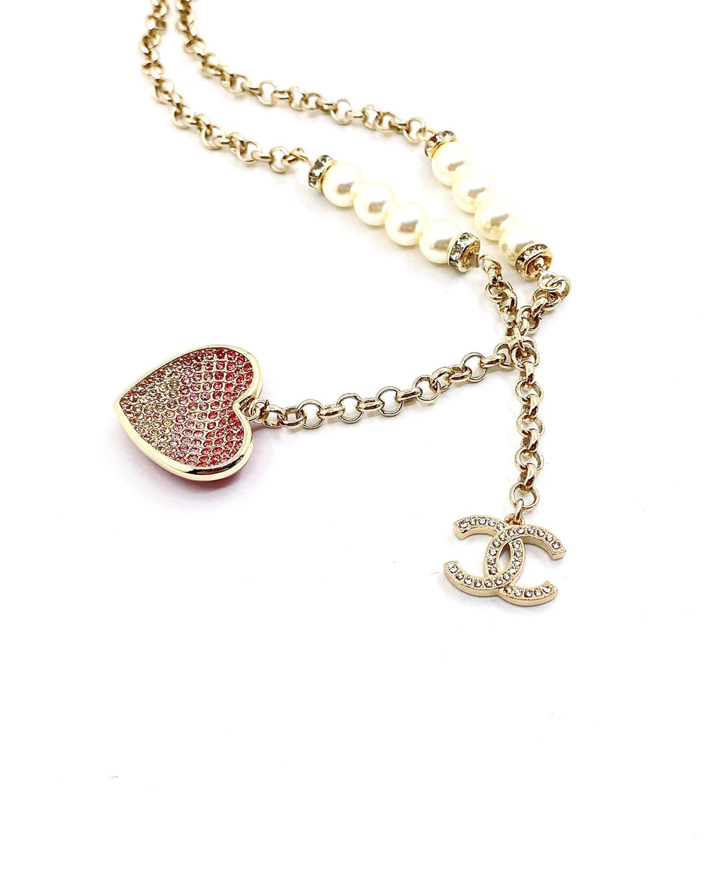 Chanel Pink Heart Diamond Necklace