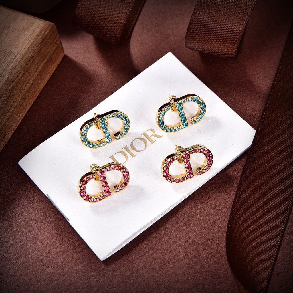 Dior Petit CD Stud Fuchsia Crystal Earrings
