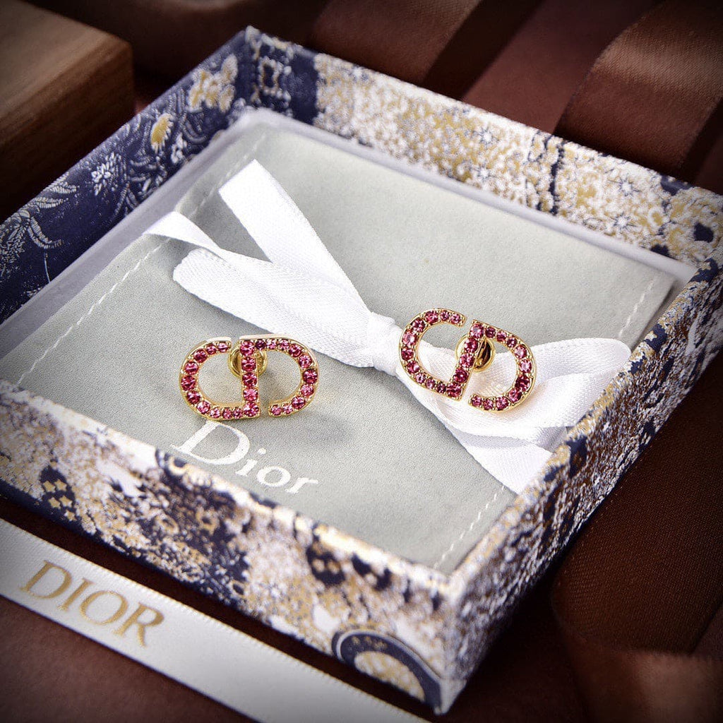 Dior Petit CD Stud Fuchsia Crystal Earrings
