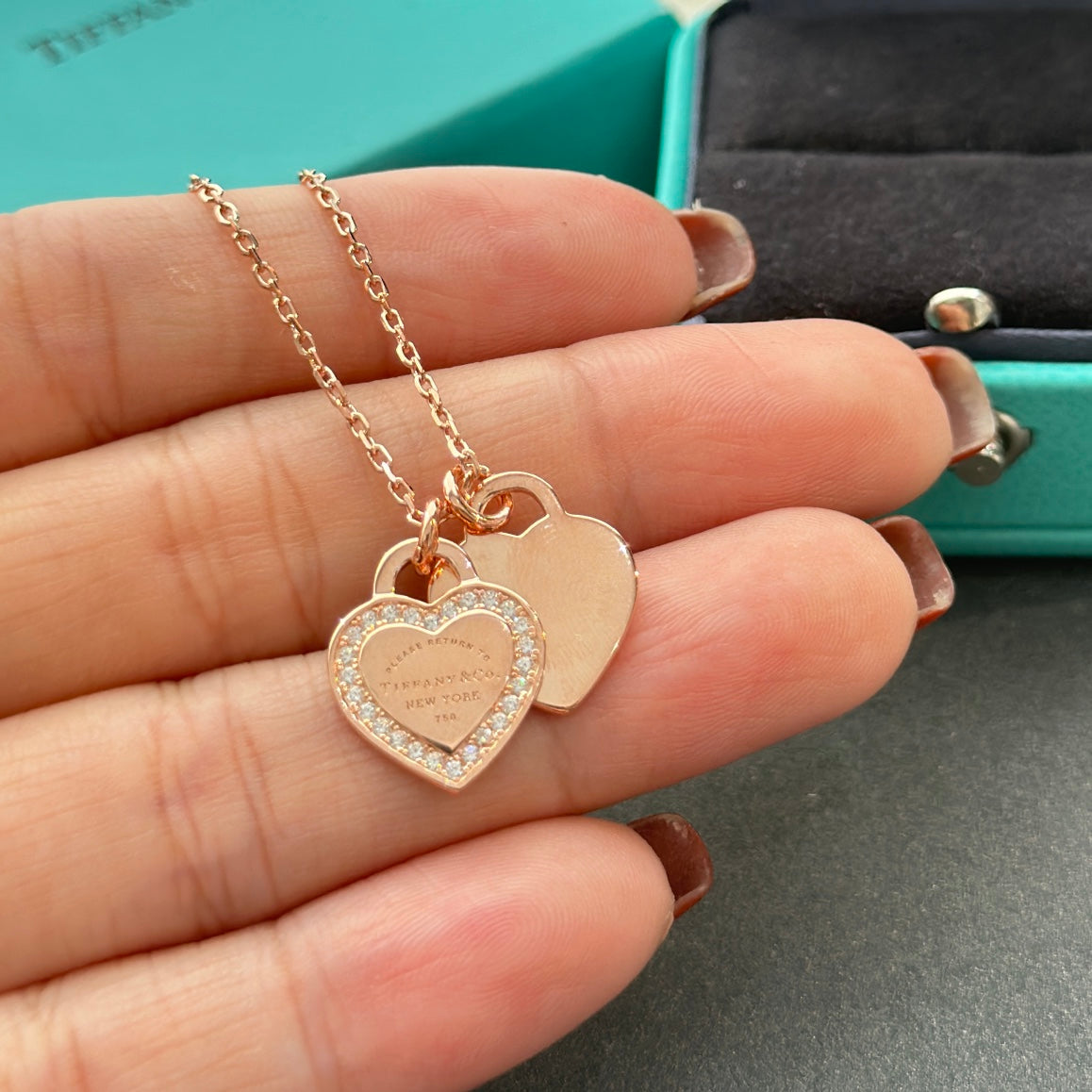 Tiffany Red Double Heart Diamond Necklace