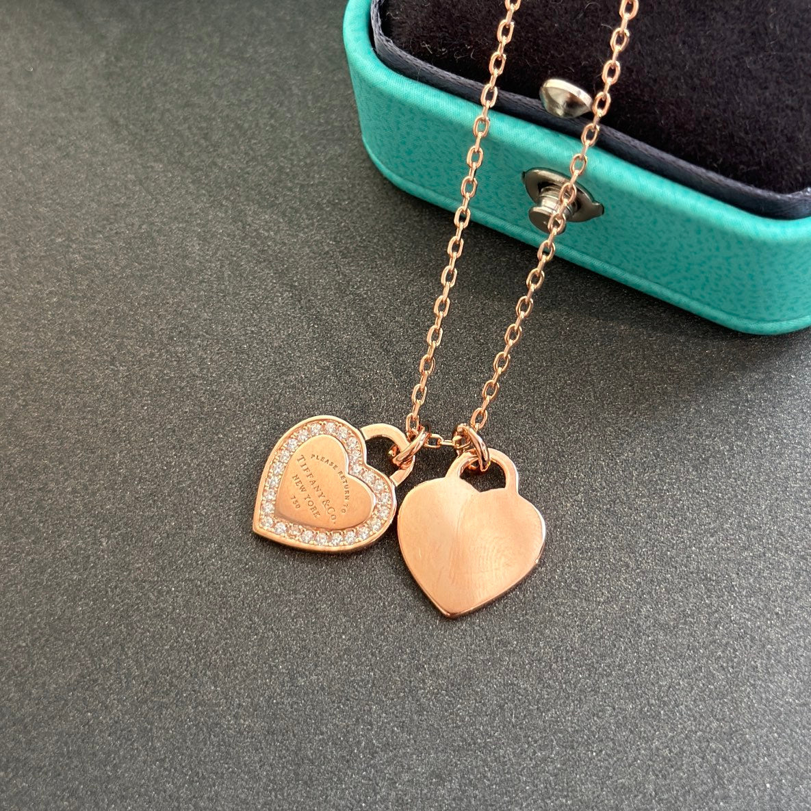 Tiffany Red Double Heart Diamond Necklace