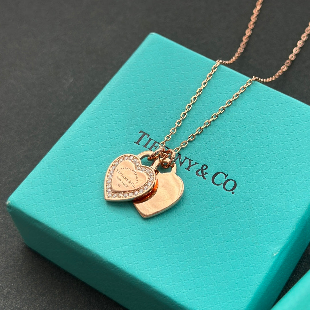Tiffany Red Double Heart Diamond Necklace
