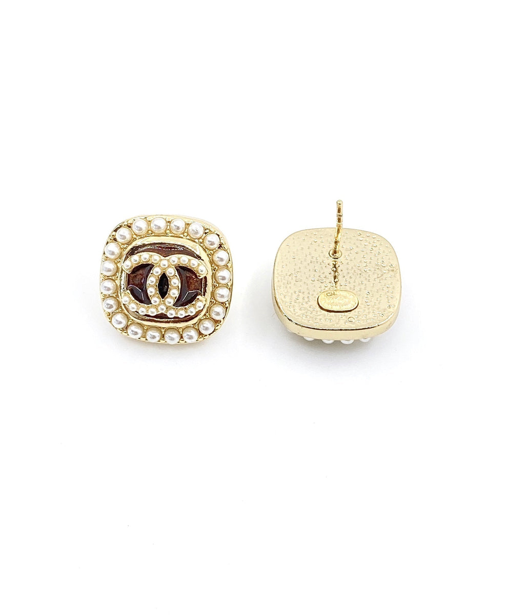 Chanel Square Crystal Earrings - 18K Yellow Gold