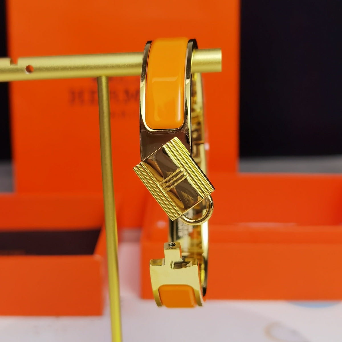 Hermes Clic Cadenas Orange Bracelet