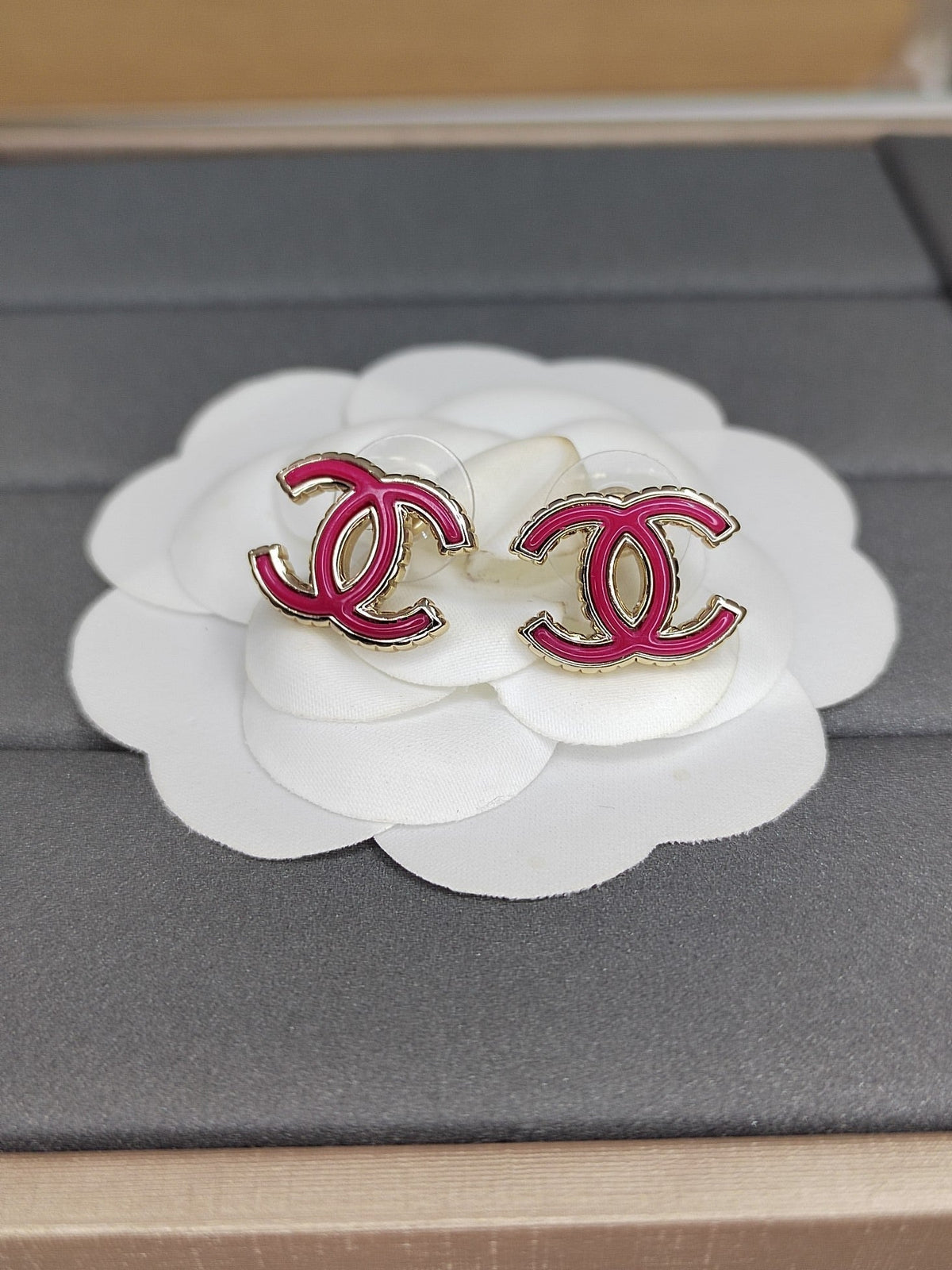 Chanel Pink Earrings - 18K Yellow Gold