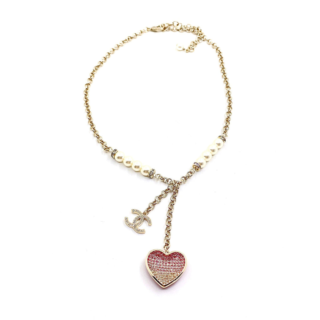 Chanel Pink Heart Diamond Necklace
