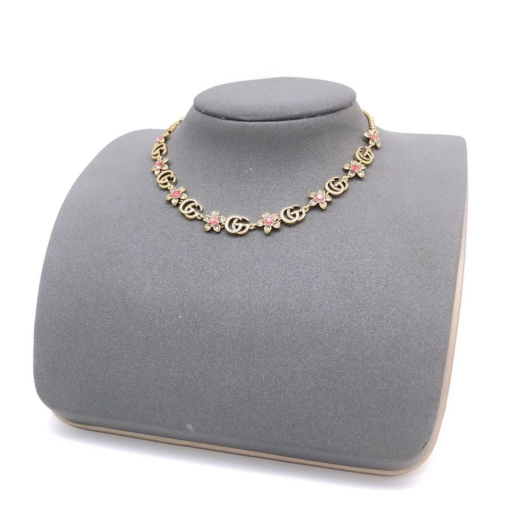 Gucci Double G Interlocking G Red Flowers Necklace