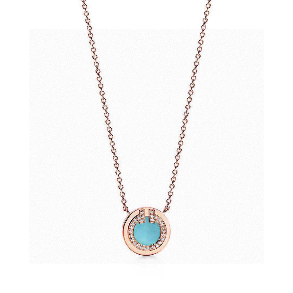 Tiffany Diamond & Turquoise Circle Pendant Necklace