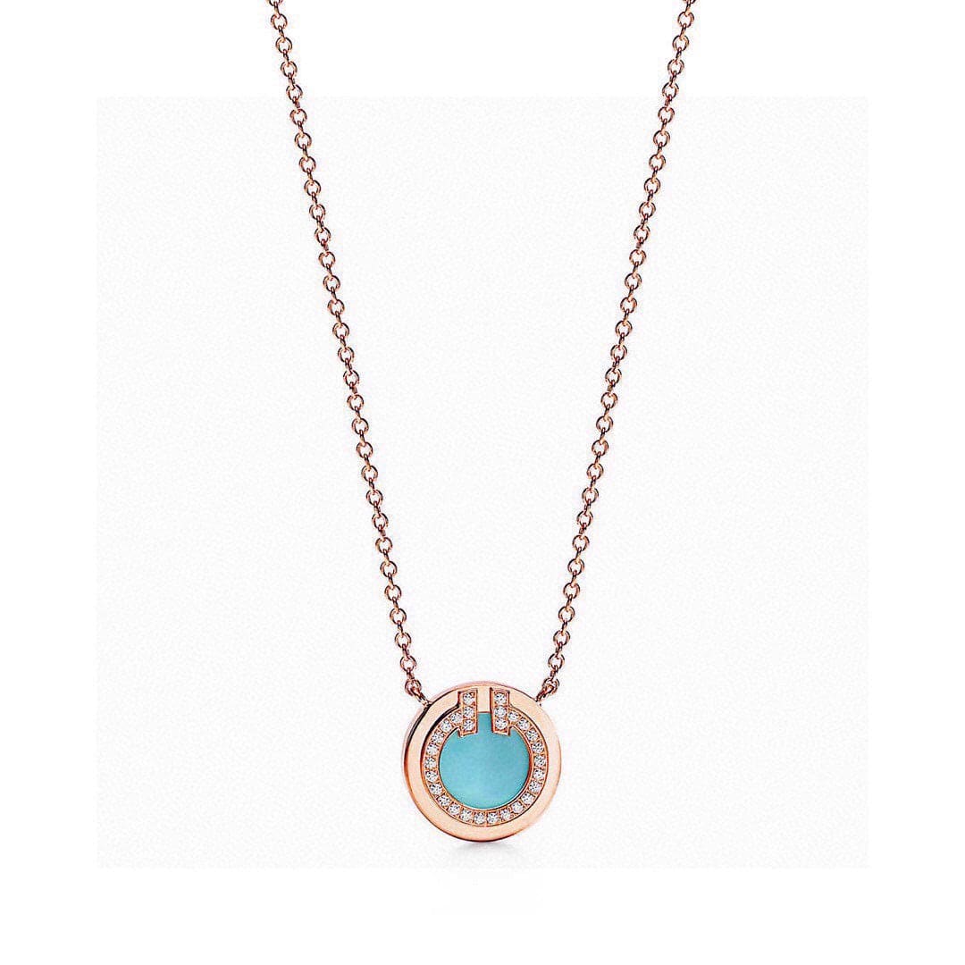 Tiffany Diamond & Turquoise Circle Pendant Necklace