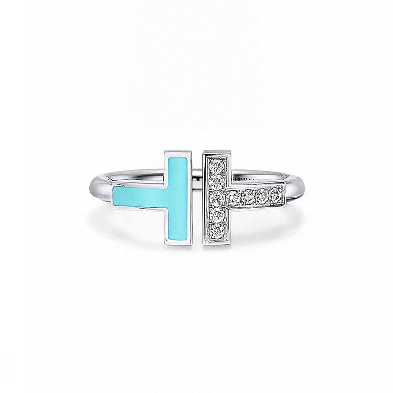 Tiffany Moissanite & Turquoise Wire Ring - 18K White Gold