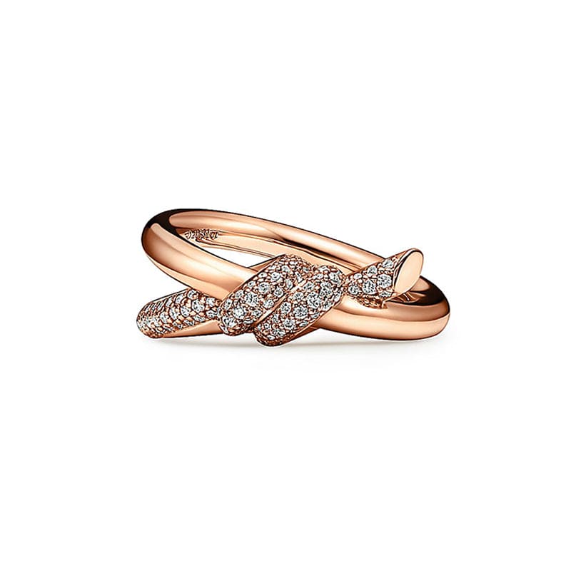 Tiffany Knot Double Row Moissanite Ring - 18K Rose Gold
