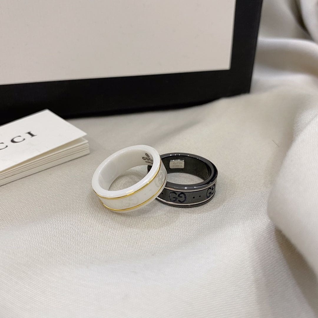 Gucci Double G Icon Black Corundum Ring - 18K White Gold