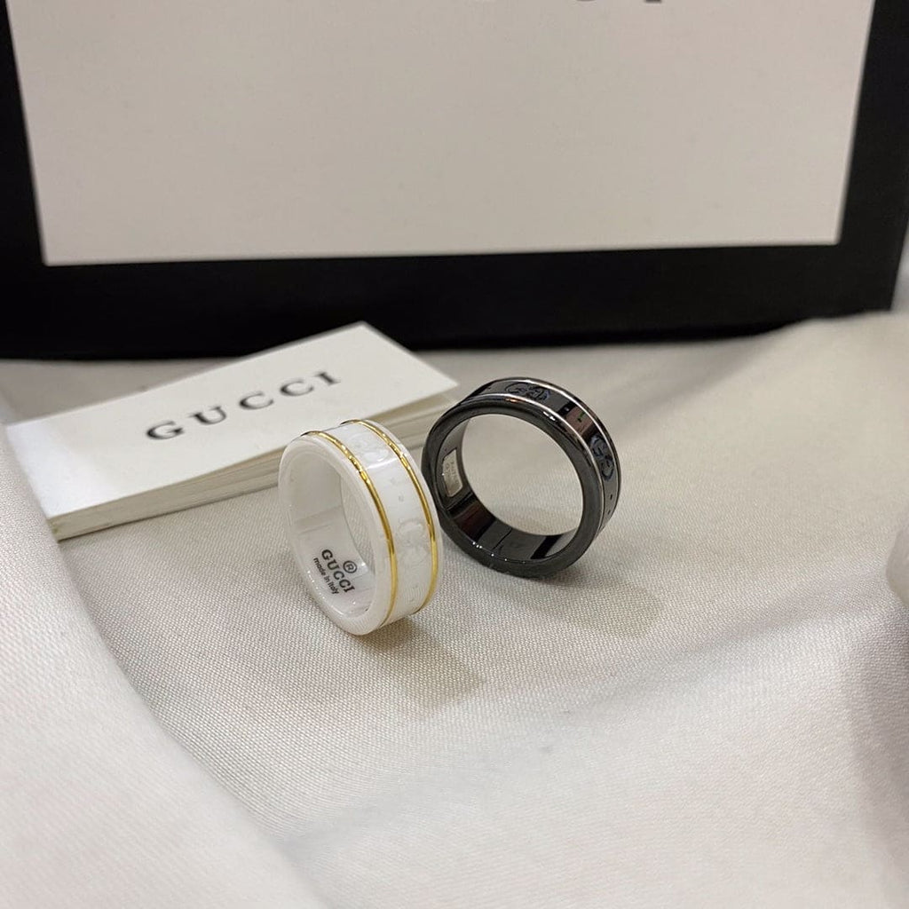 Gucci Double G Icon Black Corundum Ring - 18K White Gold