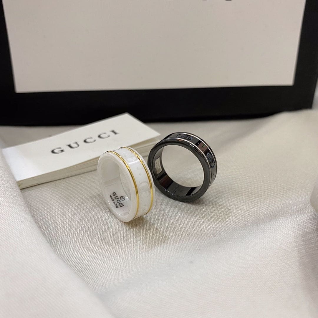 Gucci Double G Icon Black Corundum Ring - 18K White Gold