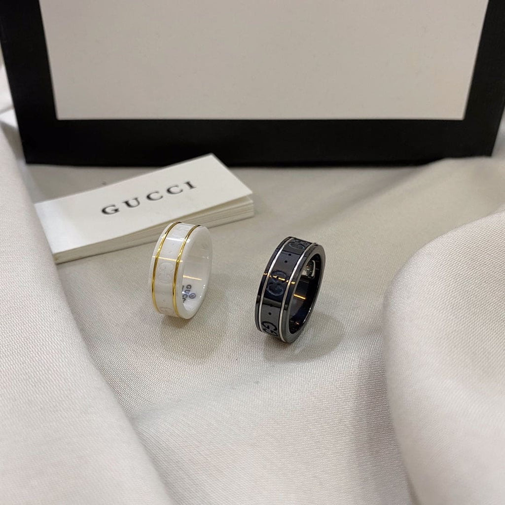 Gucci Double G Icon Black Corundum Ring - 18K White Gold