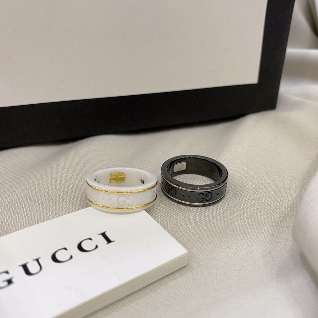 Gucci Double G Icon Black Corundum Ring - 18K White Gold