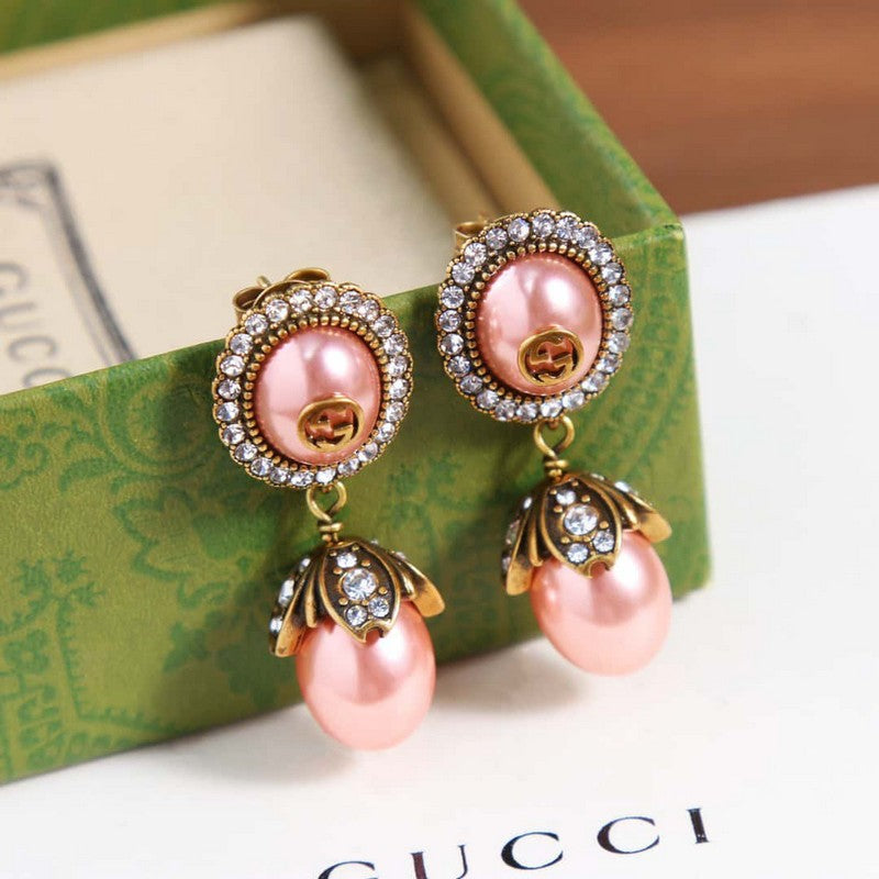 Gucci Double G Flower Pearl Earrings - 18K Yellow Gold