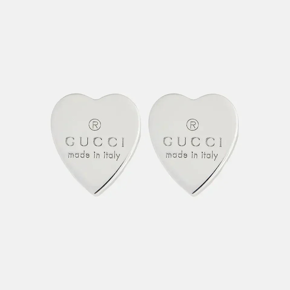 Gucci Double G Heart Earrings - 18K White Gold