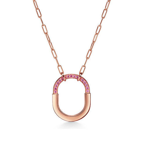 Tiffany Lock Pink Pave Moissanite Necklace