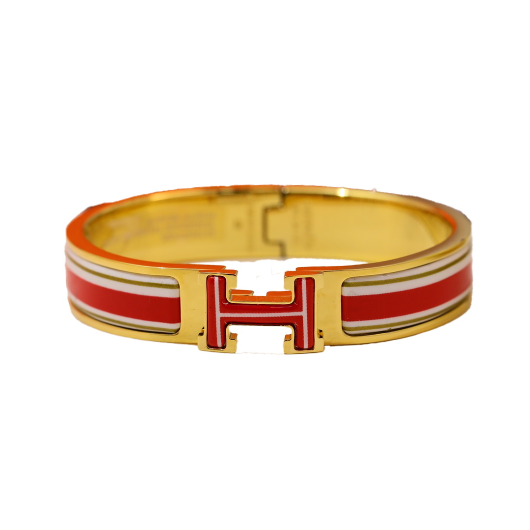 Hermes Clic H Red & White Bracelet