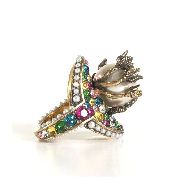 Gucci Double G Multistone Pearl Ring - 18K Yellow Gold