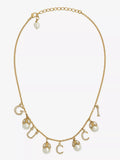 Gucci Double G Logo Plaque Embellished Pearl Necklace