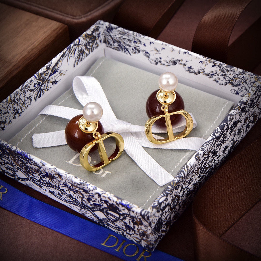 Dior Tribales Brown Resin Pearl Earrings