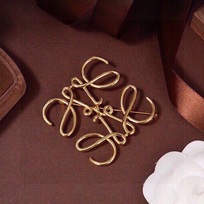 LOEWE Anagram Gold Brooch