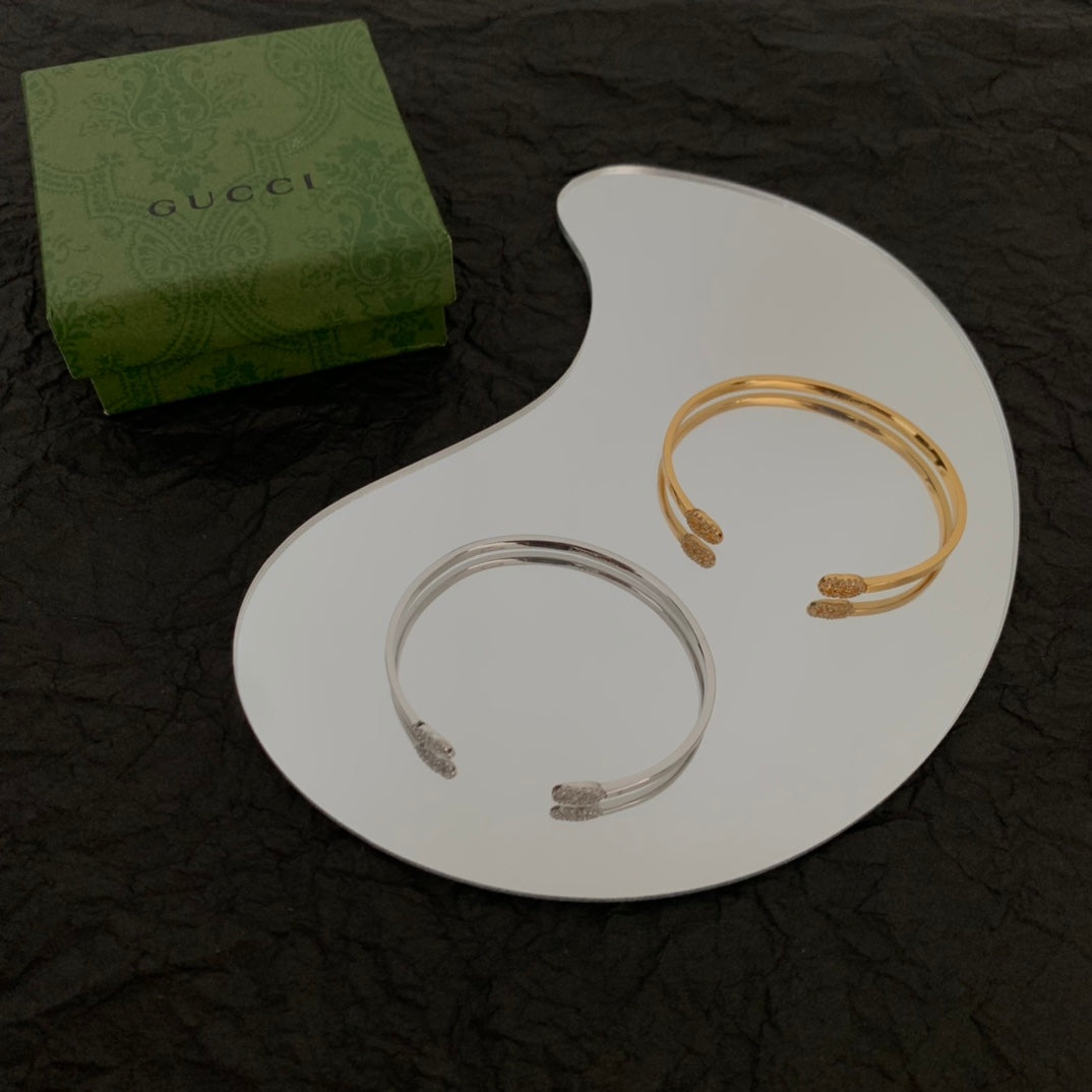 Gucci Double G Running Diamond Cuff Bracelet