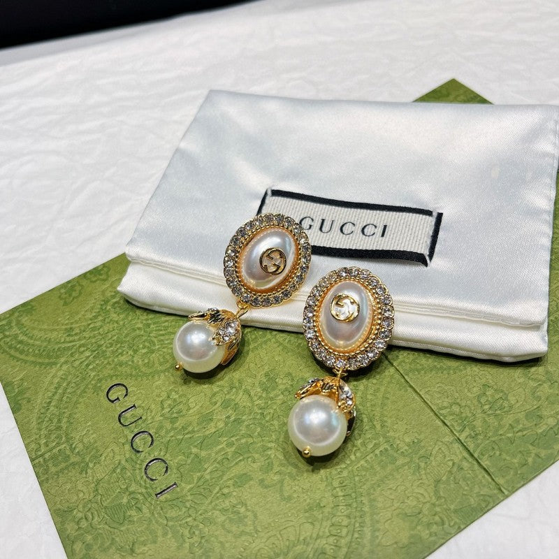 Gucci Double G Flower Pearl Earrings - 18K Yellow Gold