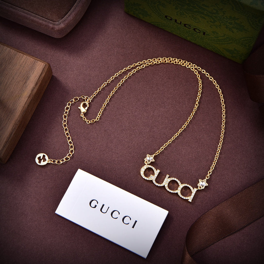 Gucci Double G Embellished Script Letter Necklace