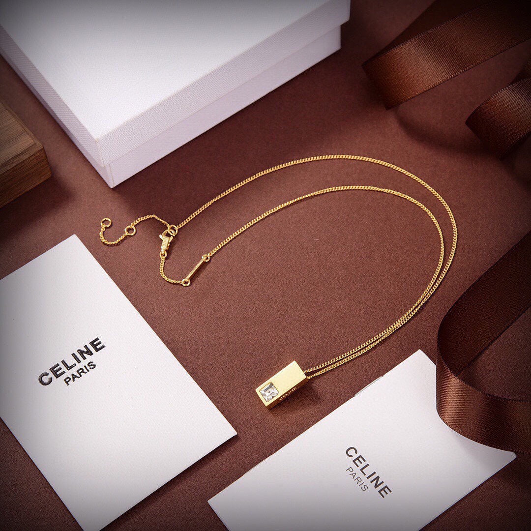 Celine Triomphe Sentimental Double Square Diamond Necklace
