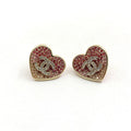 Chanel Diamond Pink Heart Earrings - 18K Yellow Gold