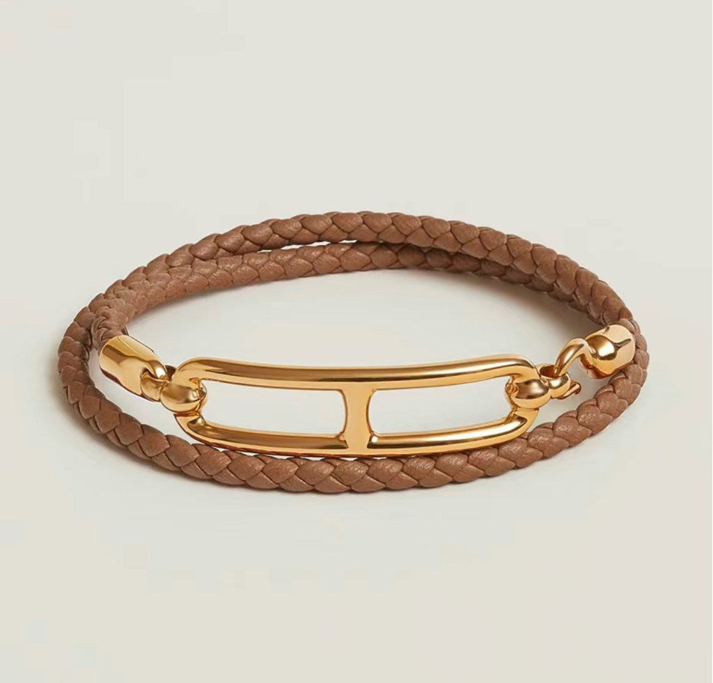 Hermes Roulis Double Tour Brown Bracelet - 18K Gold
