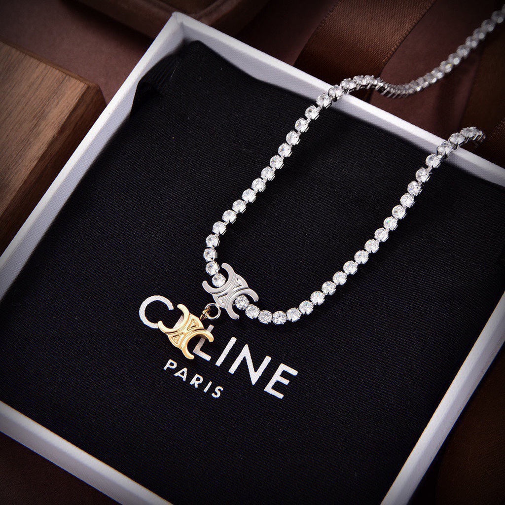 Celine Triomphe Crystals Link Necklace