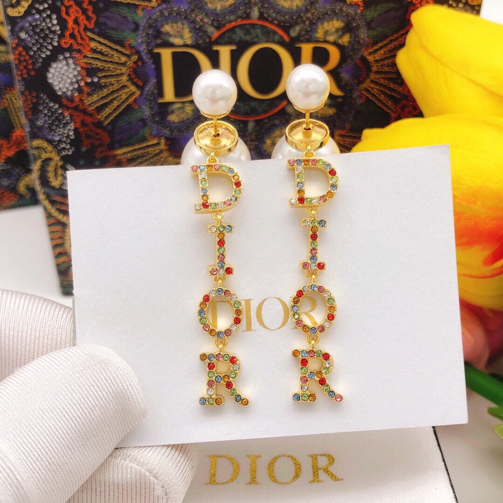 Dior Color Crystal Script Earrings
