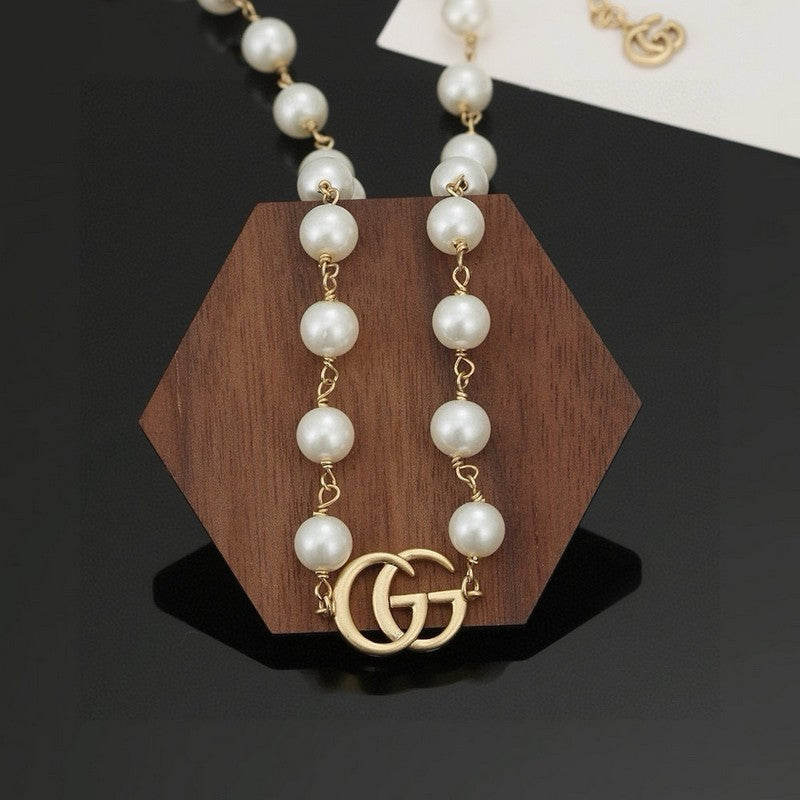Gucci Double G Pearl Necklace