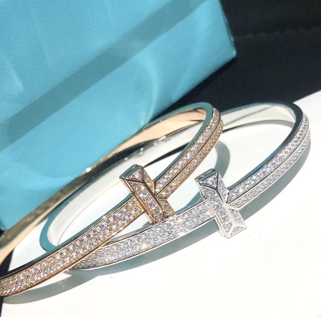 T1 Wide Moissanite Hinged Bangle Bracelet - 18K Gold
