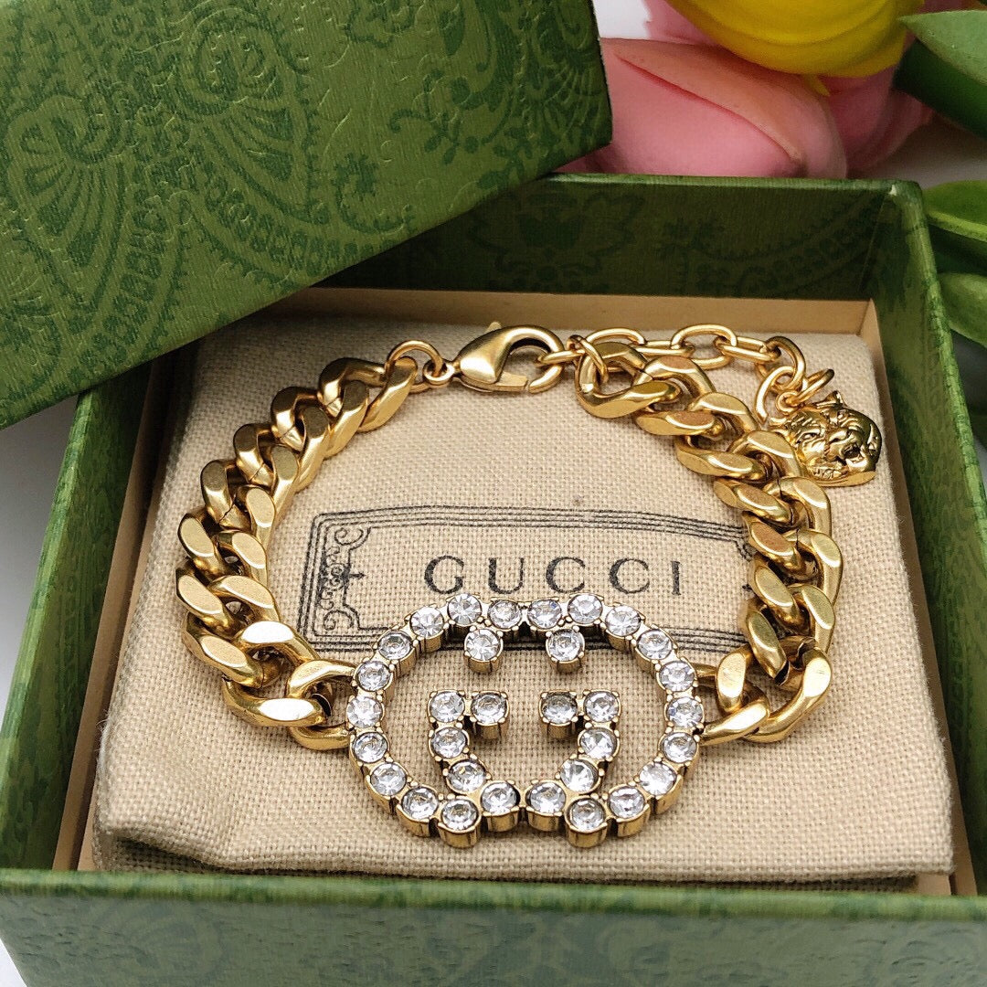 Gucci Double G Interlocking G Diamond Chain Bracelet