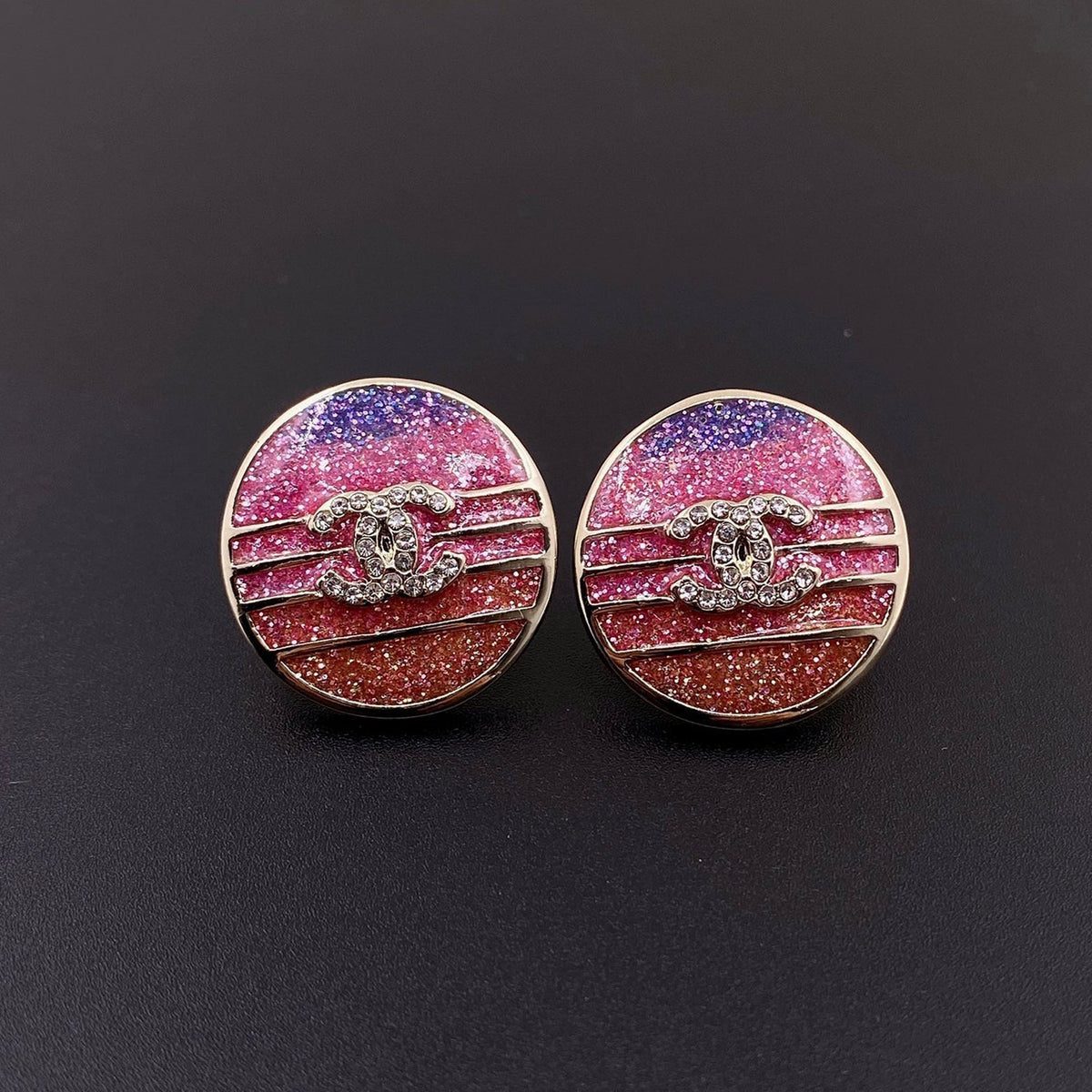 Chanel Pink Crystal Earrings - 18K Yellow Gold