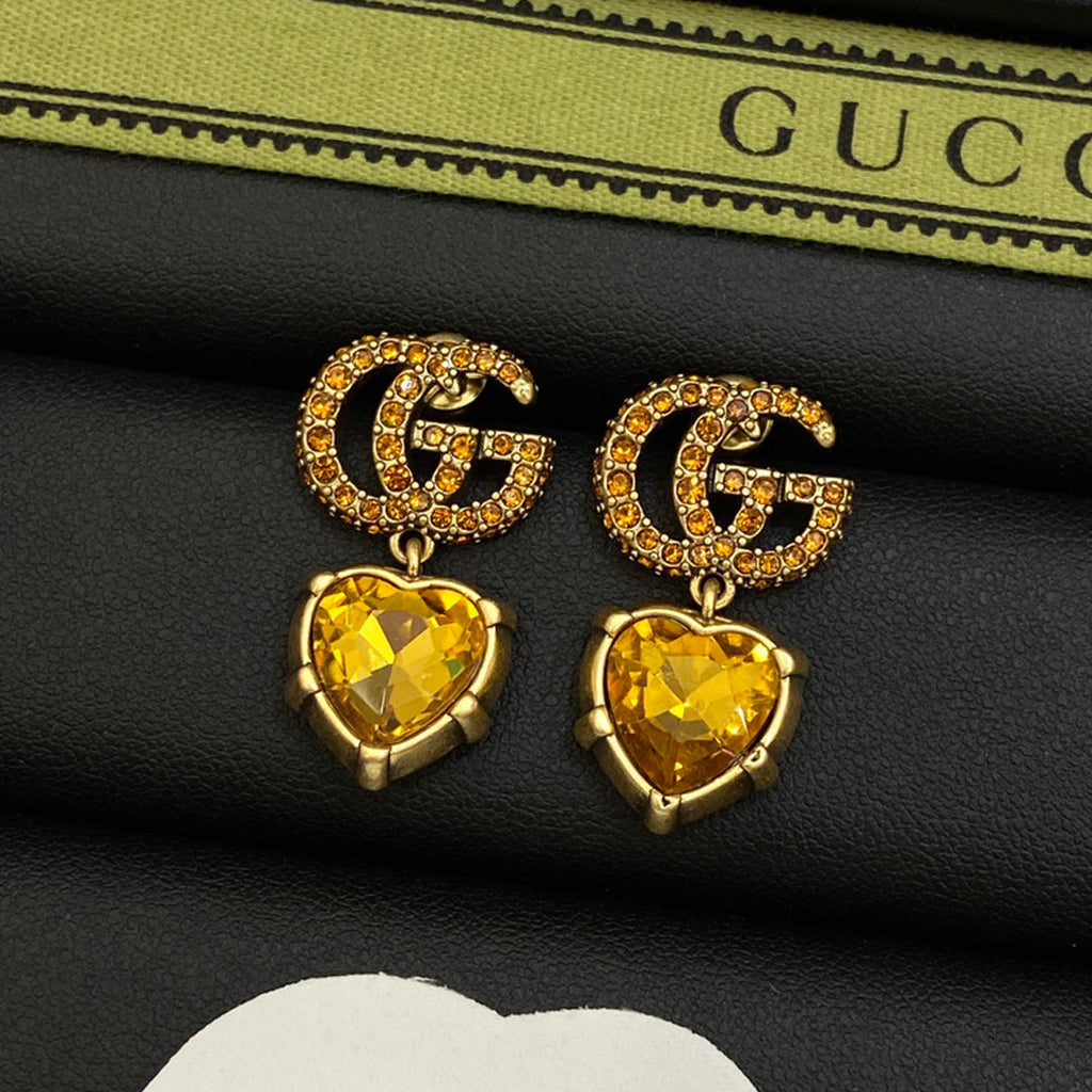 Gucci Double G Yellow Crystal Earrings - 18K Yellow Gold