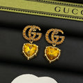 Gucci Double G Yellow Crystal Earrings - 18K Yellow Gold
