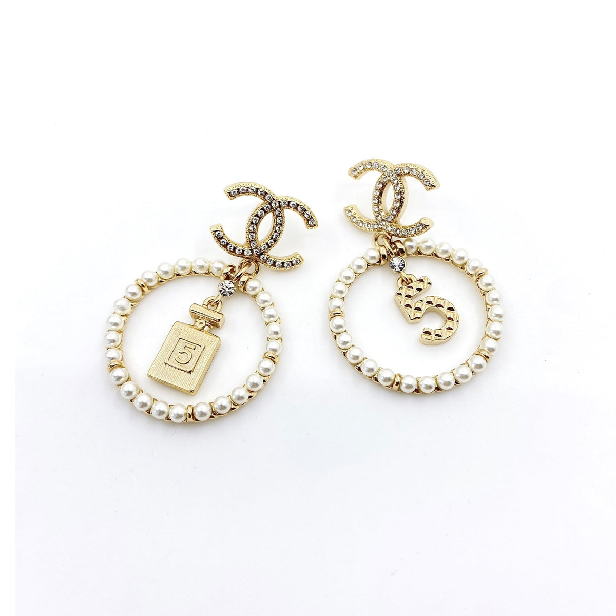Chanel No. 5 Perfume Pendant Earrings - 18K Yellow Gold