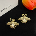 Gucci Double G Bee Pearl Earrings - 18K Yellow Gold