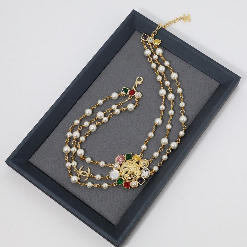 Chanel Color Crystal Pearls Choker Necklace