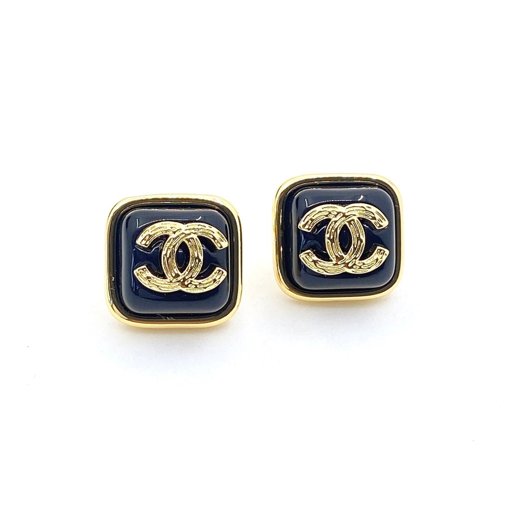 Chanel Square Resin Earrings - 18K Yellow Gold