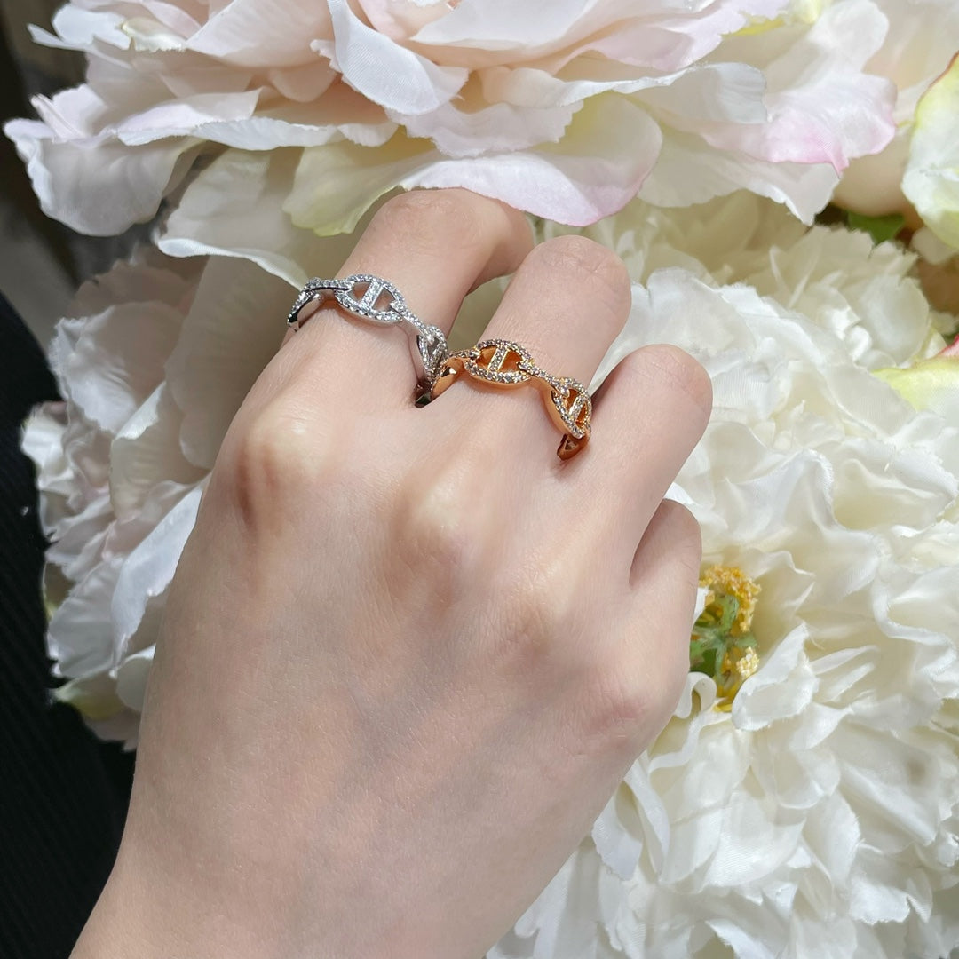 Hermes Chaine D'Ancre Enchainee Moissanite Ring - 18K White Gold