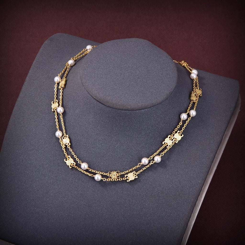 Celine Triomphe Pearl Double Necklace